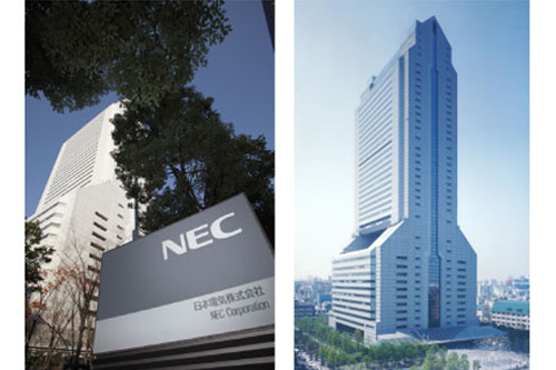 日本電気株式会社さまの社屋とロゴ