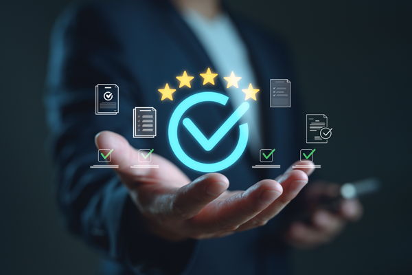 セキュリティ対策を評価基準に基づいて確認・可視化する制度を表したイメージ