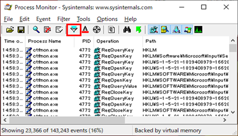 Process Monitor のフィルター設定