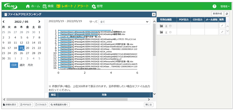 集計データを表示させた Alog の画面