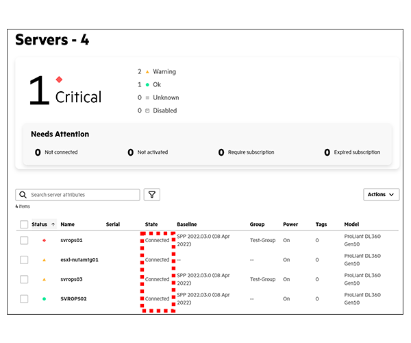 Compute OpS Management の画面から [Servers] を選択した場合の画面