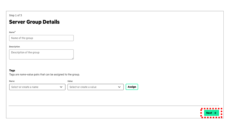 Compute OpS Management の画面から [Server Groups] を選択し [Create Server Group] をクリックした後に表示される画面