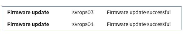 [Firmware update successful] と表示されている Compute OpS Management のログ