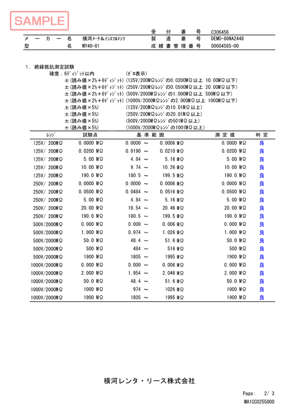 試験成績書